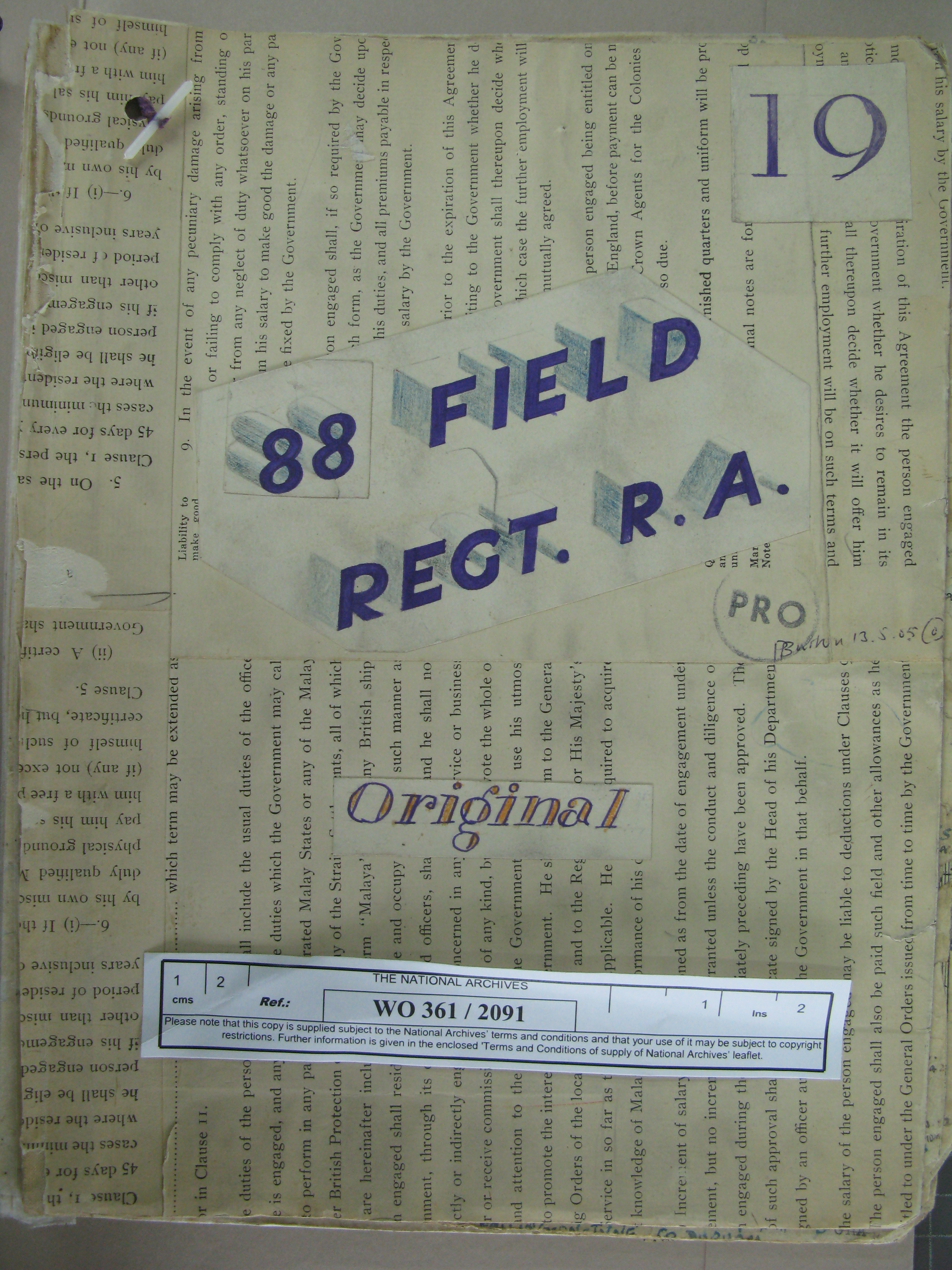 National War Archives, Kew,  Roll Cover